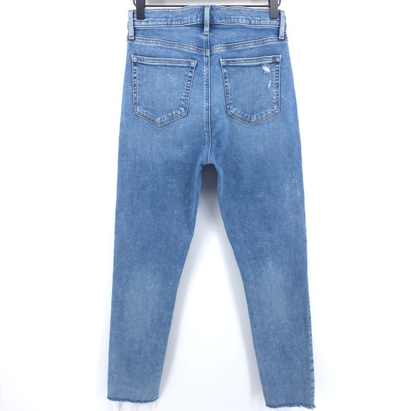 LOFT Women Jeans The Skinny 27/4 Blue Distressed Raw Hem High Rise - Picture 3 of 11
